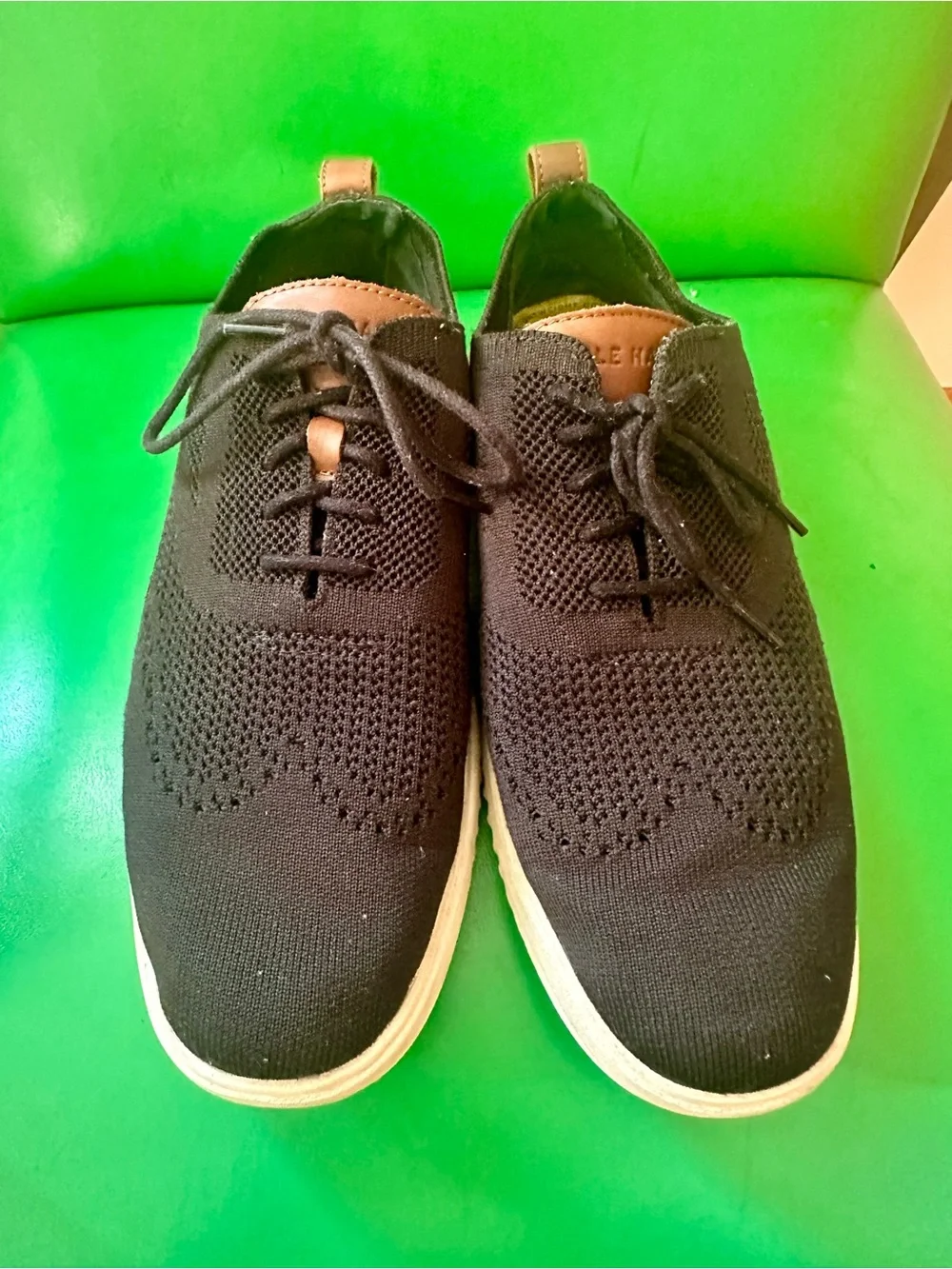 Cole Haan Black Knit Sneaker with Cream Sole and Tan Heel Tab